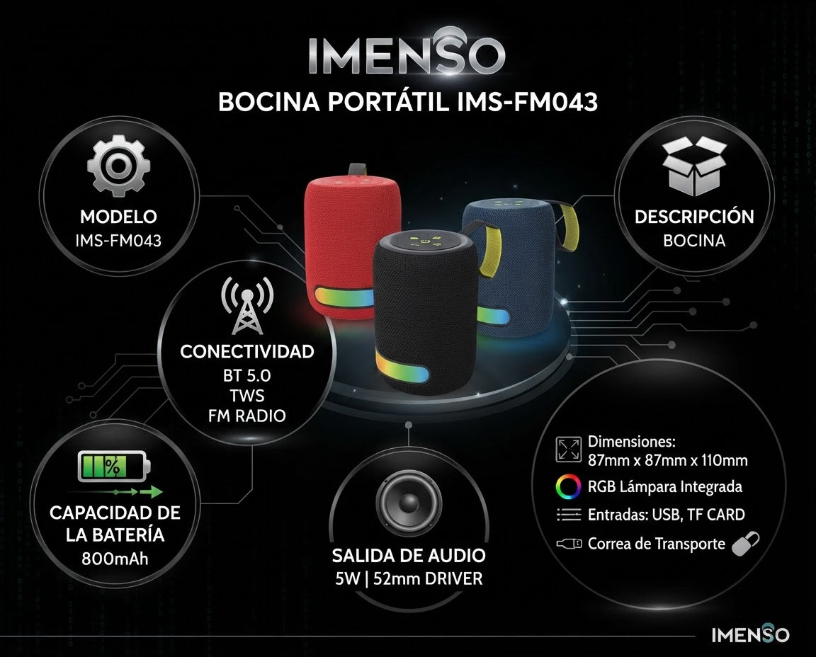 Bocina Bluetooth Portátil IMENSO 43