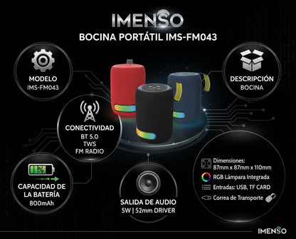 Bocina Bluetooth Portátil IMENSO 43