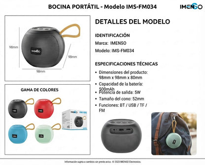 Bocina Bluetooth Portátil IMENSO 34