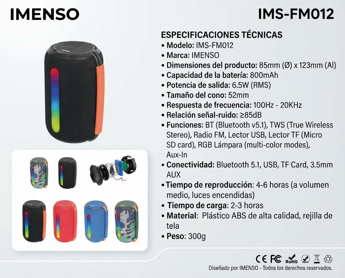 Bocina Bluetooth Portátil IMENSO 12