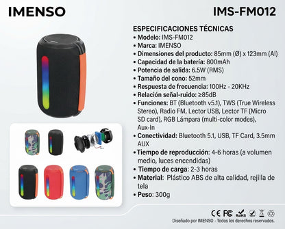 Bocina Bluetooth Portátil IMENSO 12