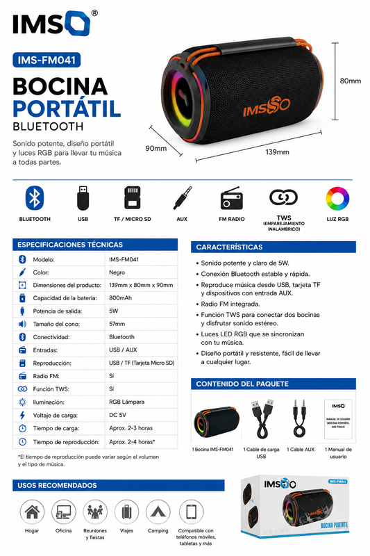 Bocina Bluetooth Portátil IMENSO 41