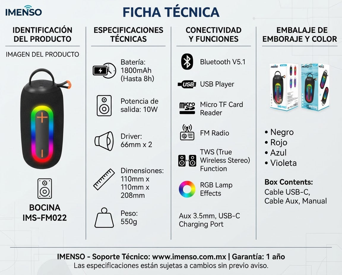 Bocina Bluetooth Portátil IMENSO 22
