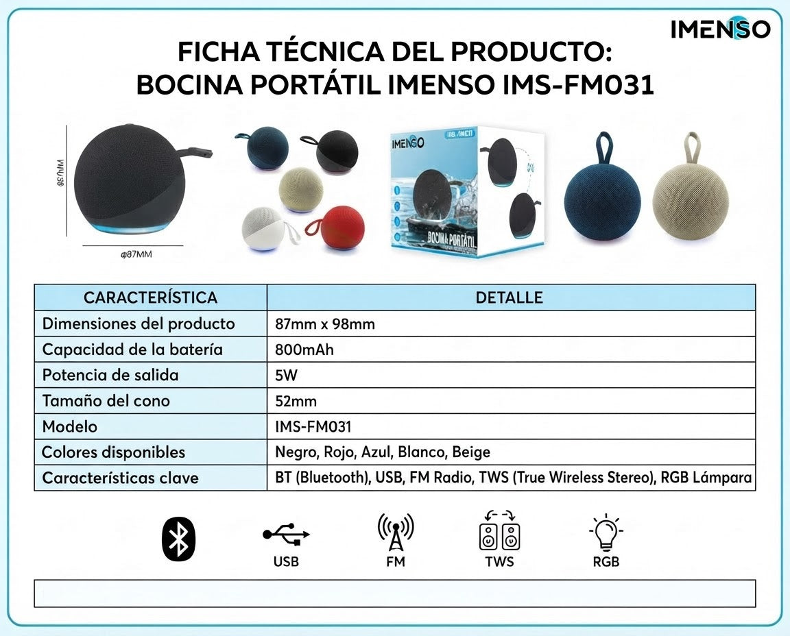 Bocina Bluetooth Portátil IMENSO 31