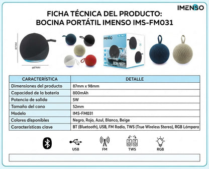 Bocina Bluetooth Portátil IMENSO 31