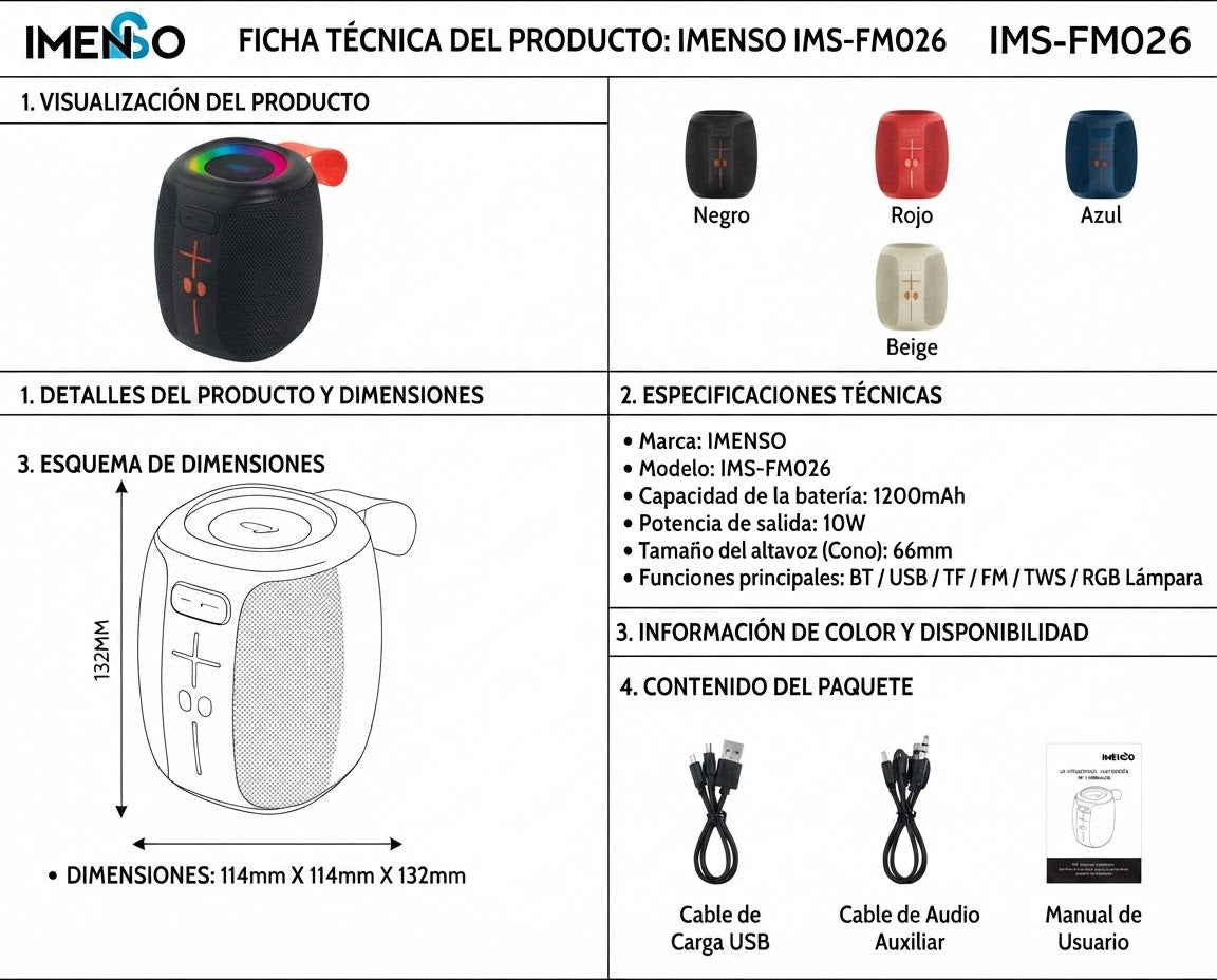 Bocina Bluetooth Portátil IMENSO 26