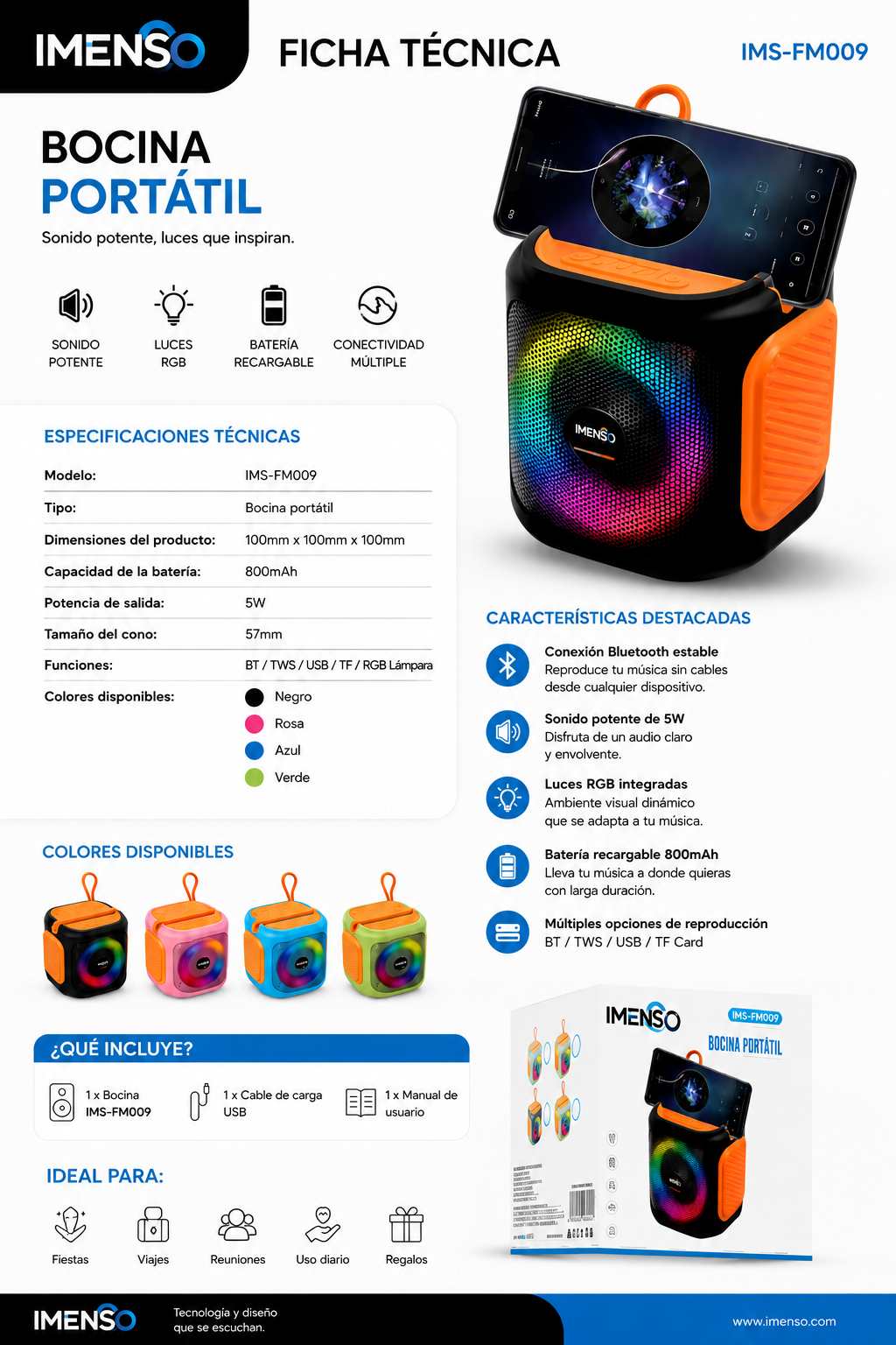 Bocina Bluetooth Portátil IMENSO 09